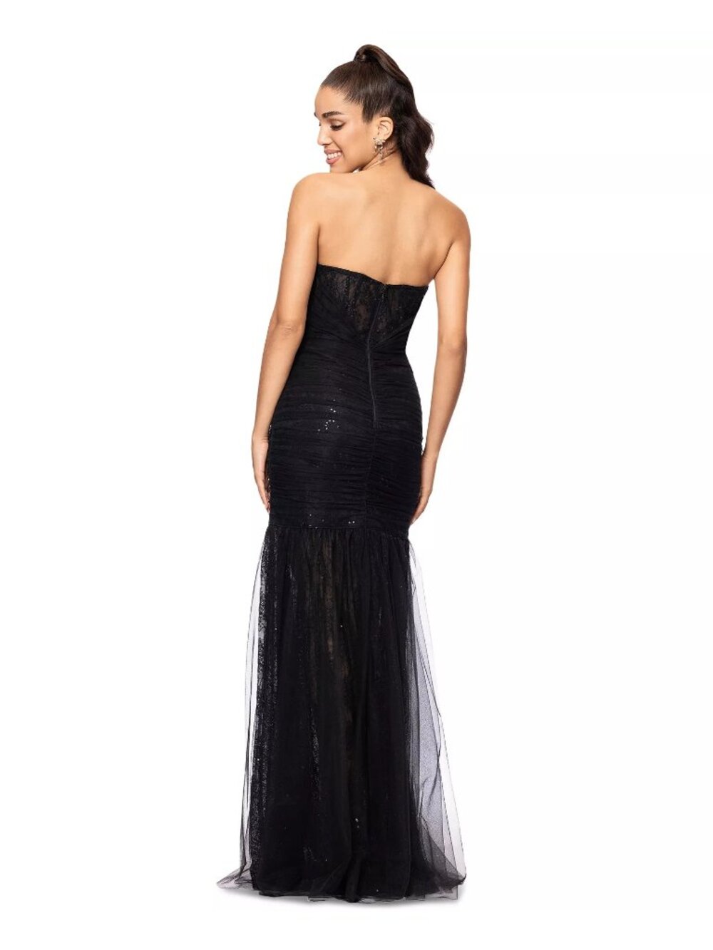 NWT Betsy & Adam Sequined Lace Corset Gown Black Size 12 - Picture 4 of 11